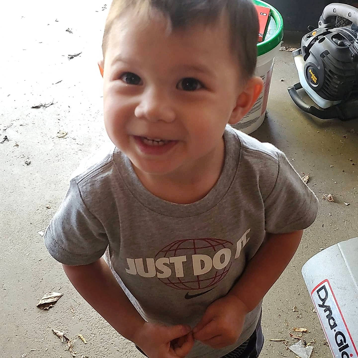 Grayson joined the competition — help win amazing prizes! asphalt, baby, baby_toddler_clothing, carmine, child, cool, finger, flooring, fun, happy, joy, nose, person, play, sitting, skin, sleeve, smile, t_shirt, thumb