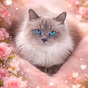 Rapsodie Du Saphir Enneigé participe au concours pour gagner de l'argent avec cette photo : adorable, animal, beautiful, blue_eyes, cat, close_up, cozy, cute, feline, flowers, fluffy, heart_bokeh, nature, pet, pink_blanket, portrait, relaxing, roses, soft_lighting, spring