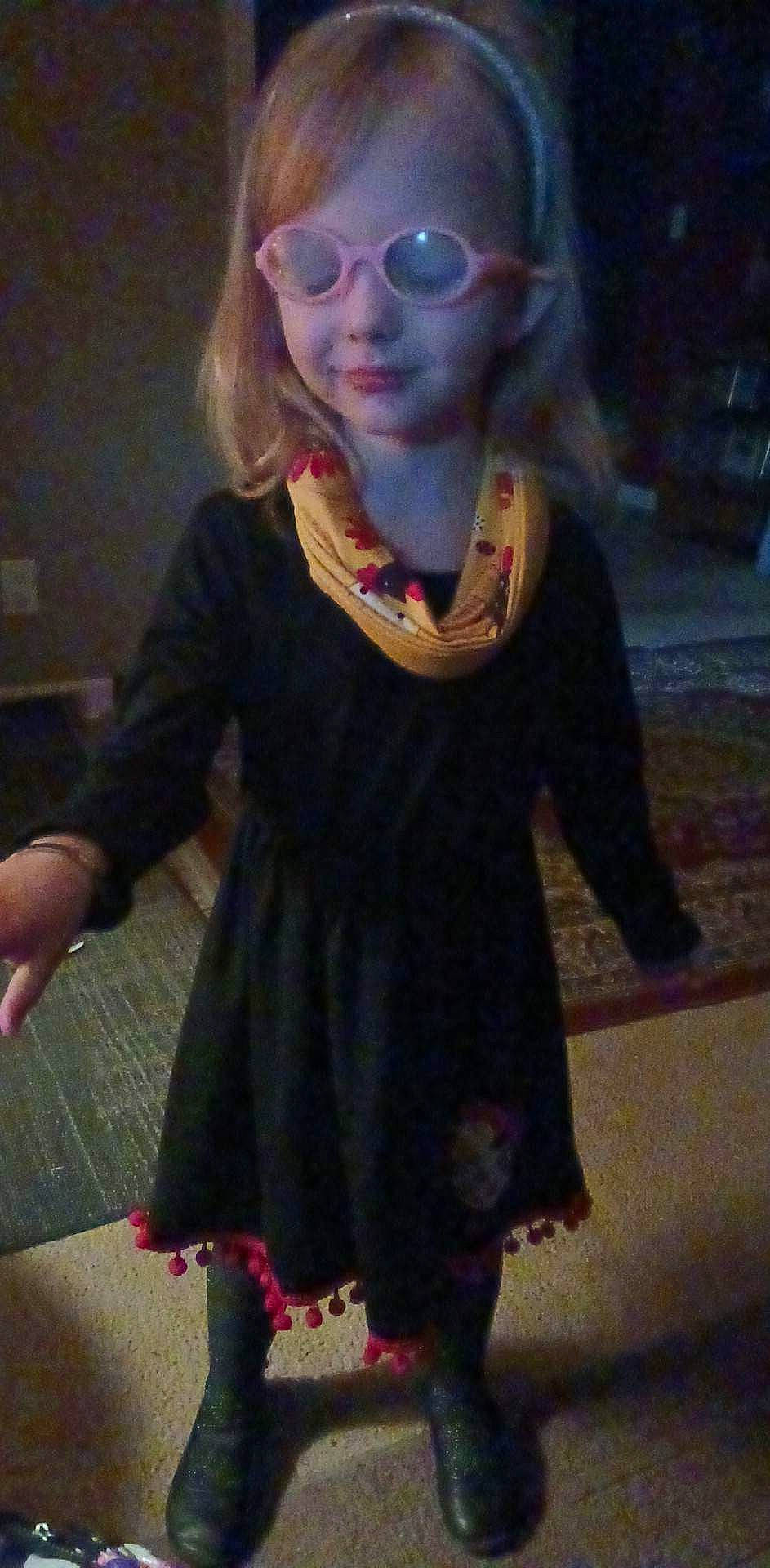 Savannah is registered to the contest to win money with this photo: cool, dress, electric_blue, eyewear, fashion_design, fun, glasses, goggles, lip, long_hair, magenta, neck, pattern, person, photograph, pink, purple, sleeve, sunglasses, toddler