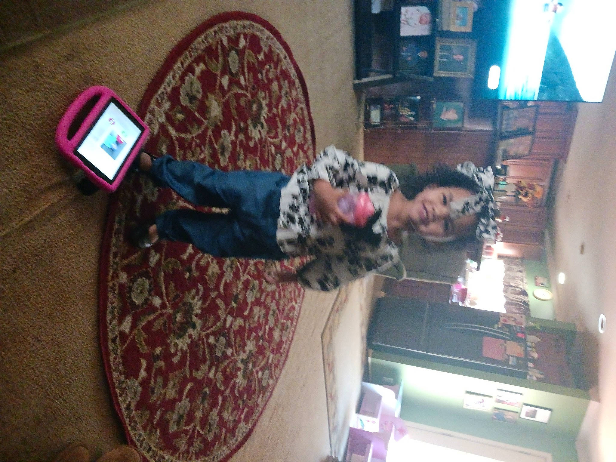 Maci is registered to the contest to win money with this photo: audio_equipment, communication_device, event, eyewear, flesh, flooring, fun, fur, joy, machine, magenta, mobile_device, mobile_phone, person, portable_communications_device, room, telephony, tree