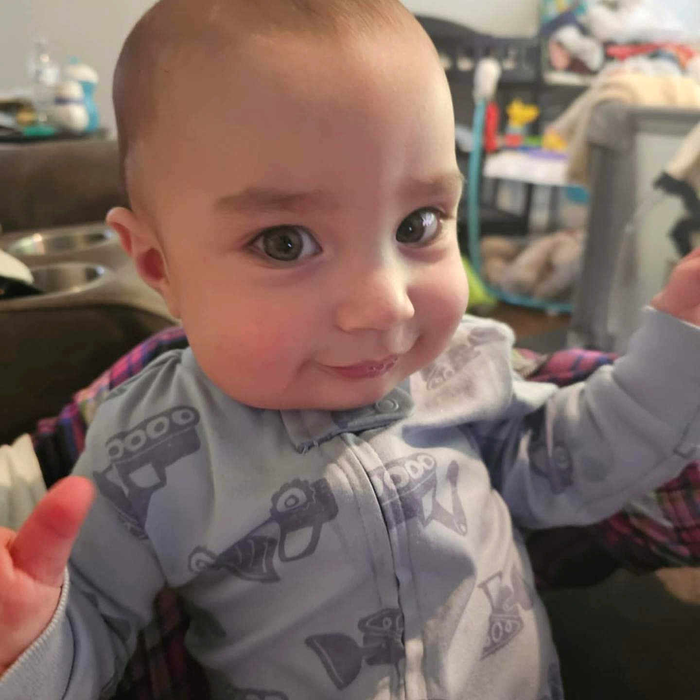 Nicky joined the competition — help win amazing prizes! baby, bodypart, clothing, couch, crawling, cutlery, face, finger, hair, hand, happy, head, person, photography, portrait, selfie, shirt, sitting, smile, spoon