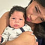 Aidan Jr is registered to the contest to win money with this photo: baby, woman, child, portrait, face, expression, holding, indoor, close_up, curly_hair, tattoo, clothing, jewelry, skin, person, cute, love, family, sailboat_pattern, pout