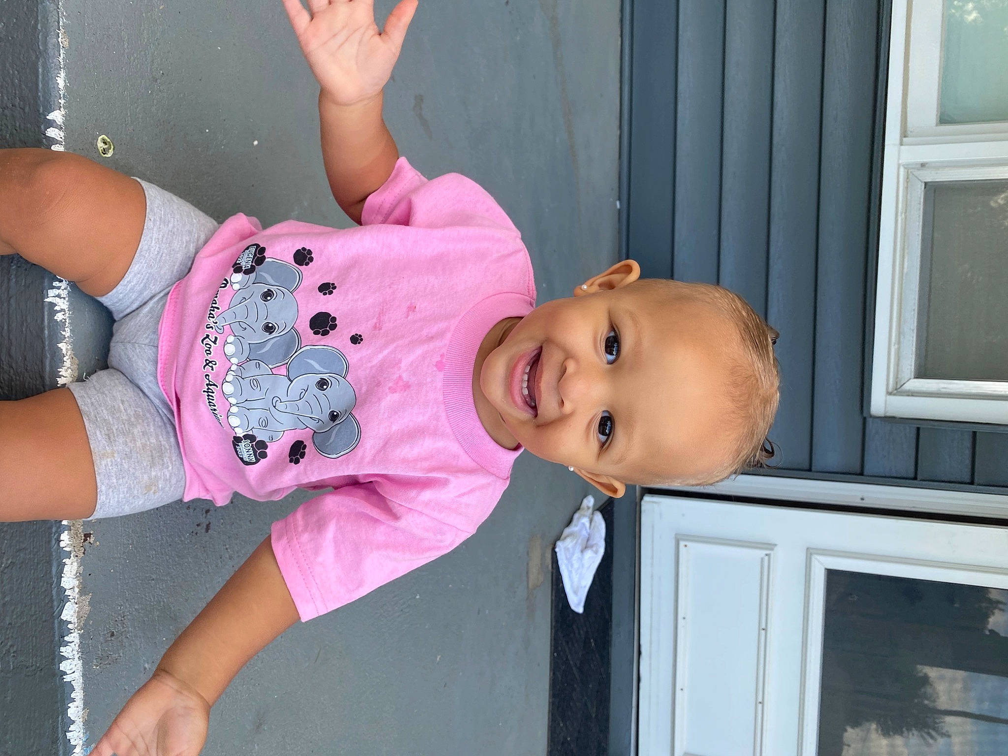 Millie joined the competition — help win amazing prizes! baby, baby_laughing, baby_toddler_clothing, child, facial_expression, fun, hand, happy, hat, headgear, human_body, joy, leisure, magenta, person, pink, product, sleeve, smile, thigh