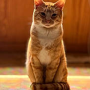 Cheeto joined the competition — help win amazing prizes! animal, calm, cat, colorful, cozy, cute, domestic, ears, feline, floor, indoor, orange_tabby, pet, prism, rainbow_light, shadow, sitting, tail, whiskers, wooden_background