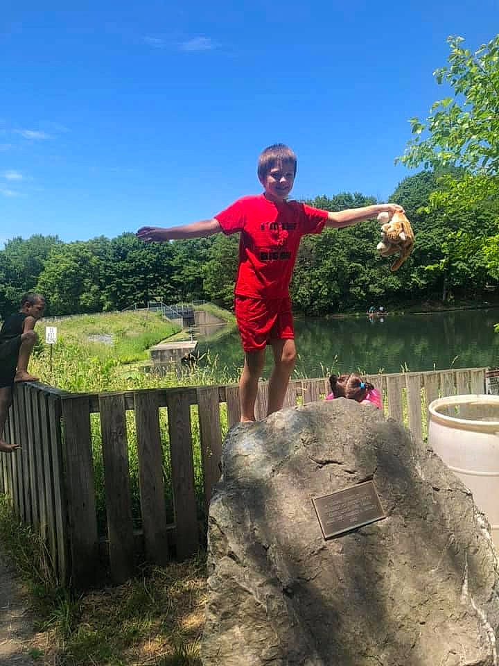 Carter joined the competition — help win amazing prizes! balance, botany, fun, grass, happy, landscape, leisure, nature, people_in_nature, person, plant, recreation, shorts, sky, soil, standing, t_shirt, travel, tree, trunk