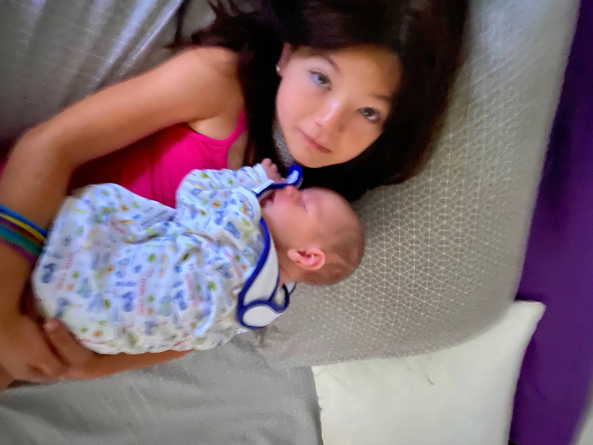 Karen joined the competition — help win amazing prizes! abdomen, baby, baby_toddler_clothing, cheek, comfort, elbow, eye, finger, gesture, happy, human_body, leg, person, purple, shoulder, skin, smile, textile, thigh, toddler