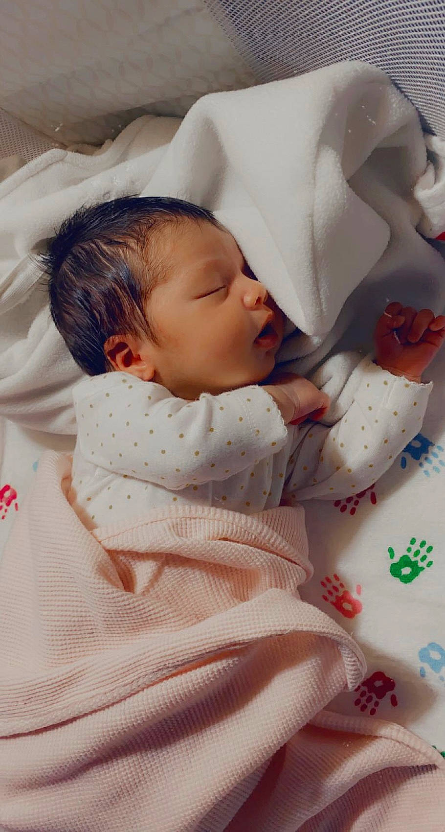 Thalia joined the competition — help win amazing prizes! baby, baby_products, baby_sleeping, baby_toddler_clothing, bed, bed_sheet, bedding, bedtime, cheek, child, comfort, happy, linens, nap, pattern, person, room, skin, sleeve, textile