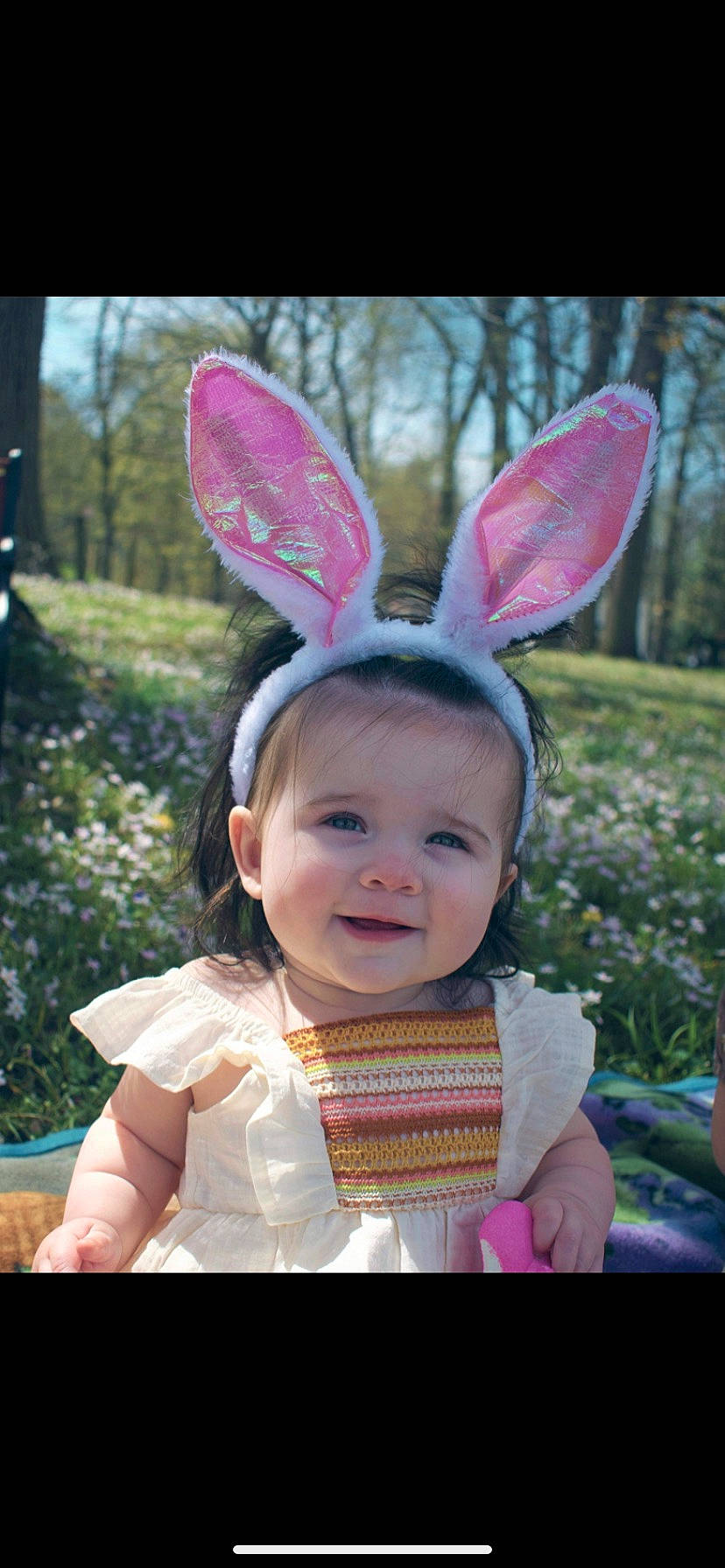 Peighton is registered to the contest to win money with this photo: baby, baby_toddler_clothing, costume, costume_hat, ear, fawn, fun, grass, happy, hat, headgear, joy, magenta, mammal, person, pink, plant, skin, sleeve, smile