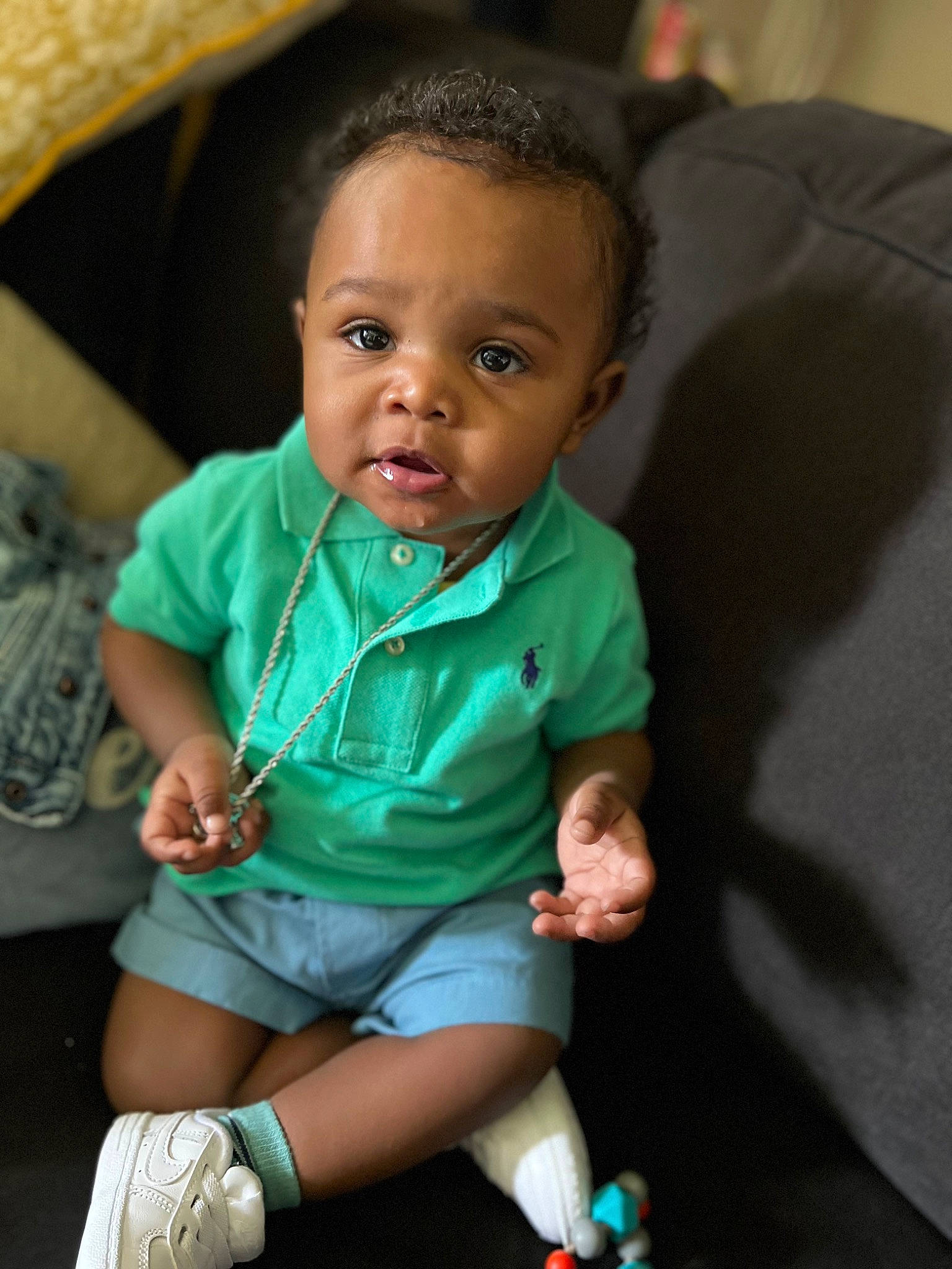 Kasyn is registered to the contest to win money with this photo: baby, baby_toddler_clothing, cheek, chin, cool, eye, face, fun, hair, happy, head, human_body, iris, mouth, nose, person, sitting, skin, sleeve, smile