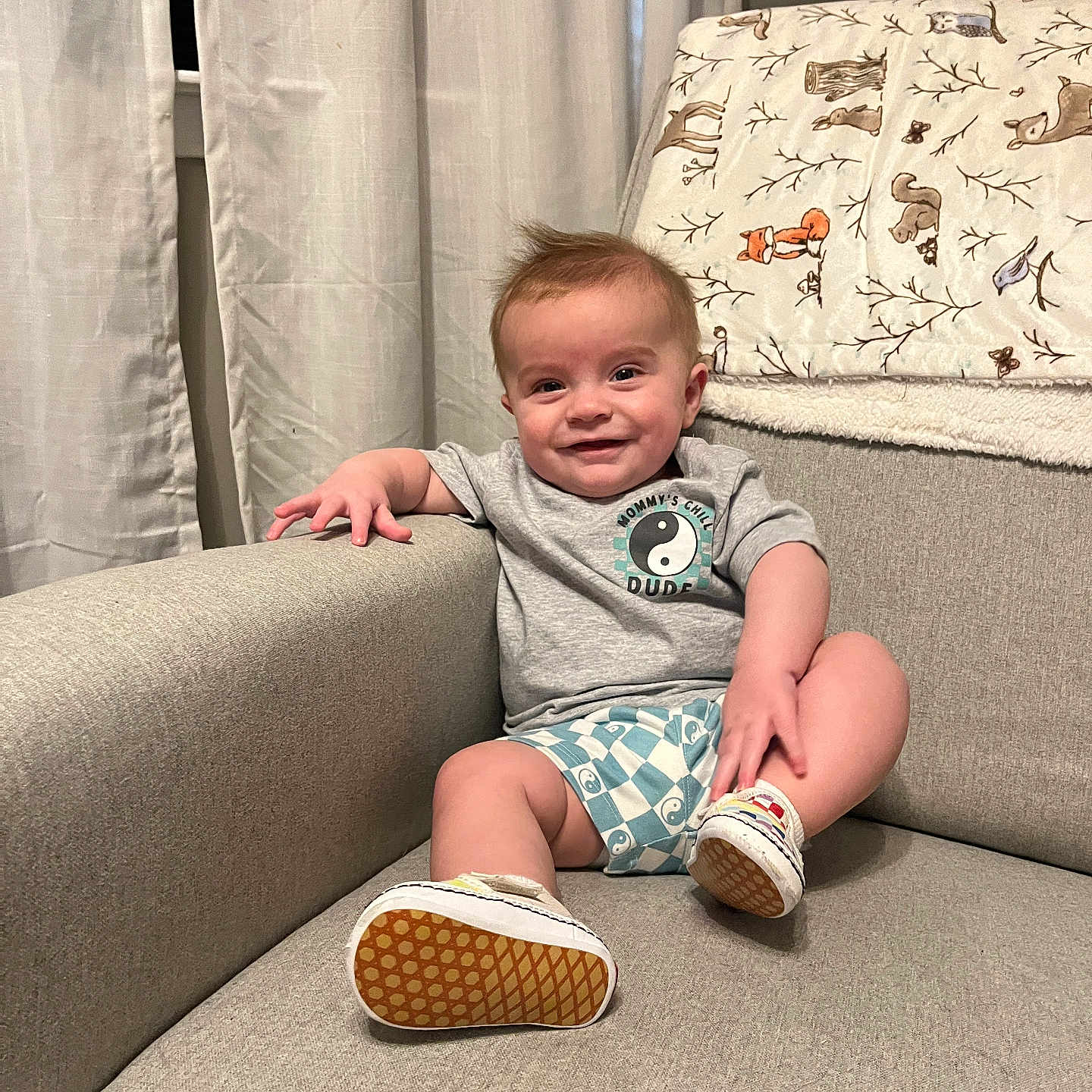 Gray joined the competition — help win amazing prizes! architecture, baby, building, chair, clothing, couch, cushion, face, footwear, furniture, happy, head, homedecor, person, photography, portrait, shoe, shorts, sitting, sneaker