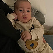 Andreas participe au concours pour gagner de l'argent avec cette photo : baby, infant, child, face, expression, clothing, bear_design, hand, couch, blanket, person, indoors, soft_fabric, resting, portrait, young, cute, cozy, casual, relaxed