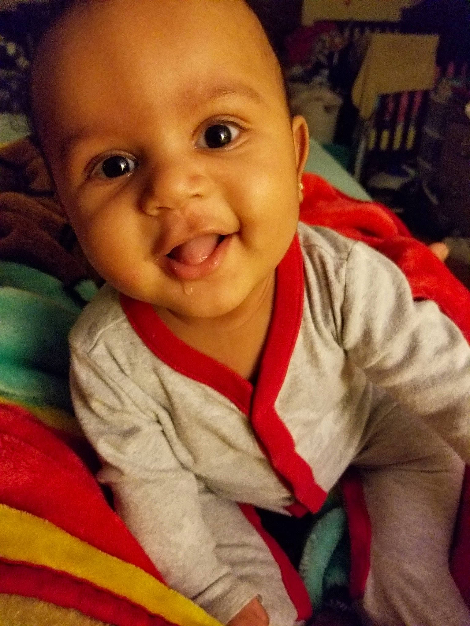 Jaylon is registered to the contest to win money with this photo: baby, cheek, child, chin, eye, face, facial_expression, forehead, fun, happy, head, laugh, lip, mouth, nose, person, sitting, skin, smile, toddler