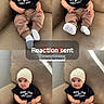 Kannon joined the competition — help win amazing prizes! baby, infant, child, portrait, smiling, sitting, couch, beanie, hat, black_shirt, brown_pants, white_socks, clothing, indoor, furniture, collage, social_media, screenshot, reaction_notification, muay_thai