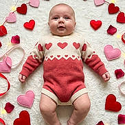 Camilo joined the competition — help win amazing prizes! baby, infant, heart, valentines_day, romper, cute, lying_down, decorations, red, pink, fairy_lights, soft_texture, fluffy, holiday_theme, cheeks, happy, child, face, cozy, cute_outfit