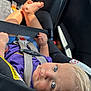 Kaysen joined the competition — help win amazing prizes! baby, child, car_seat, blue_eyes, blonde_hair, purple_shirt, seatbelt, car_interior, infant, safety, closeup, portrait, young_child, seat, hands, feet, sunlight, strapped_in, car_trip, cute