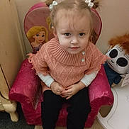 Sophia is registered to the contest to win money with this photo: armchair, baby, chair, clothing, couch, cushion, face, footwear, furniture, head, homedecor, knitwear, pants, person, photography, portrait, shoe, sitting, sweater, toy