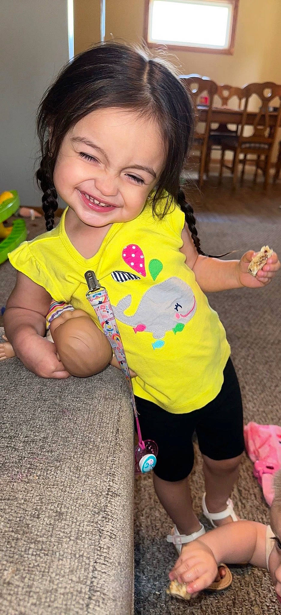 Ximena joined the competition — help win amazing prizes! baby_toddler_clothing, chair, cheek, child, fun, hair, happy, human_leg, joy, leisure, person, pink, play, shorts, sitting, skin, sleeve, smile, standing, t_shirt