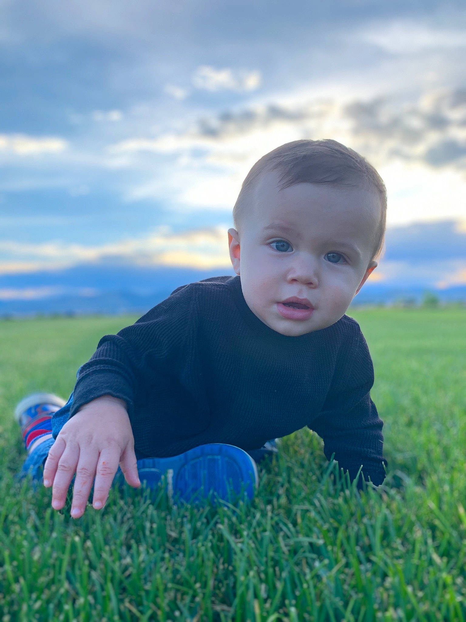 Asher is registered to the contest to win money with this photo: baby, blue, child, cloud, grass, grass_family, grassland, green, happy, lawn, meadow, people_in_nature, person, photography, plant, skin, sky, smile, spring, summer