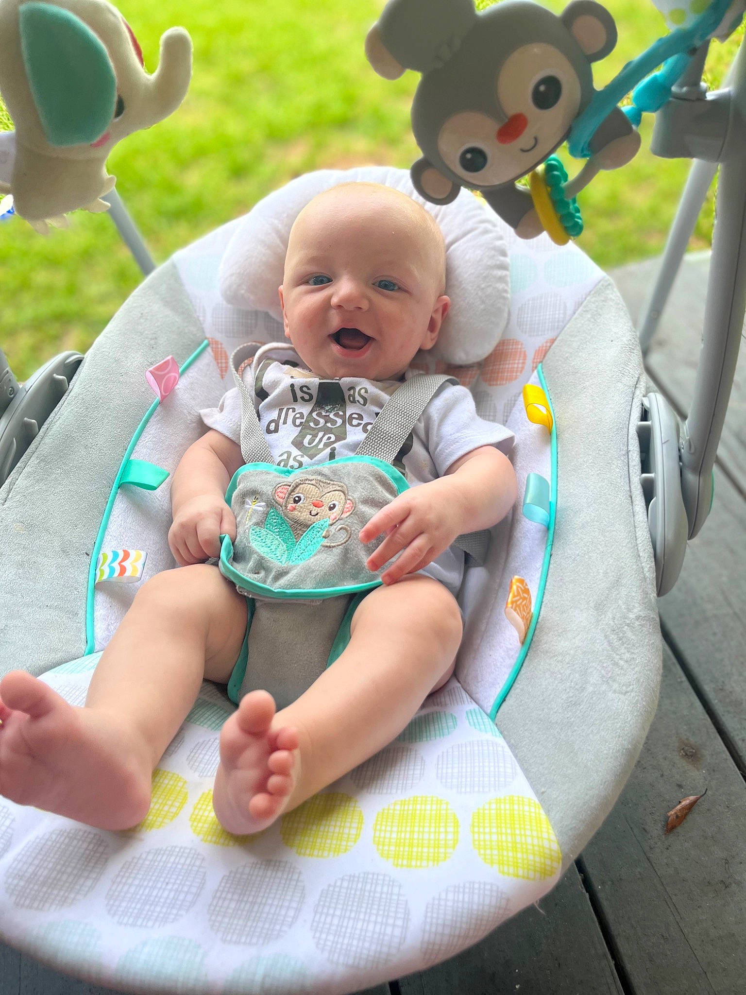 Aj joined the competition — help win amazing prizes! baby, baby_products, baby_toddler_clothing, child, facial_expression, fun, grass, green, happy, head, leisure, people, person, pink, product, recreation, shorts, skin, smile, toddler