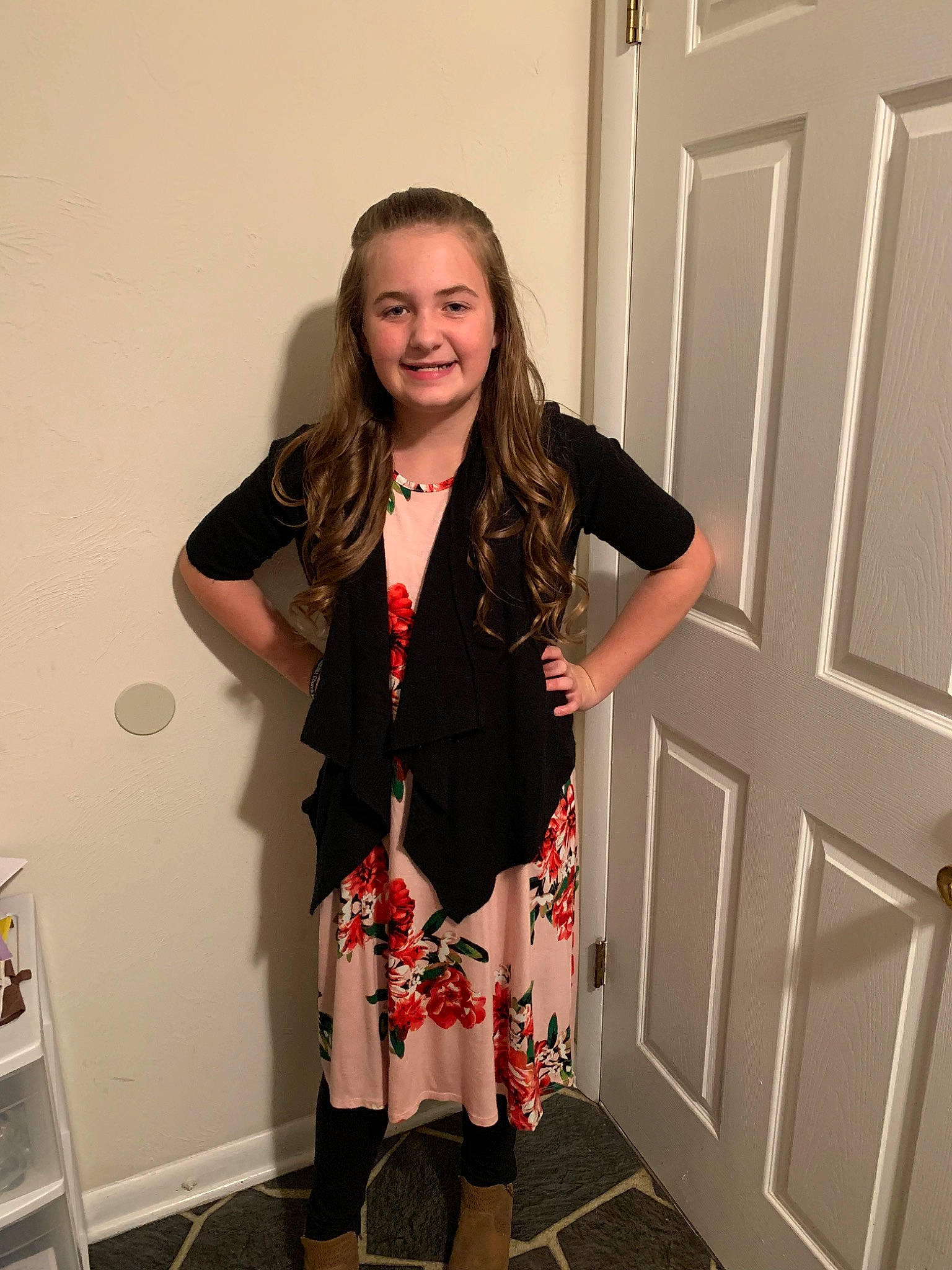 Zoie is registered to the contest to win money with this photo: costume, dress, fashion_accessory, joy, person, room, t_shirt