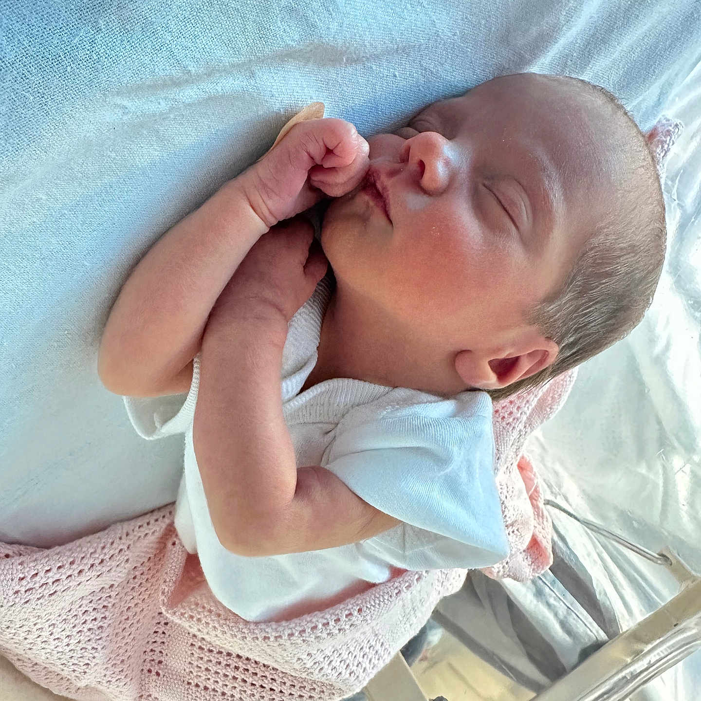 Melody joined the competition — help win amazing prizes! baby, bassinet, blanket, cute, face, head, hospital, indoors, infant, newborn, peaceful, portrait, rest, skin, sleep, sleeping, small_hands, soft_light, swaddled, white_clothing