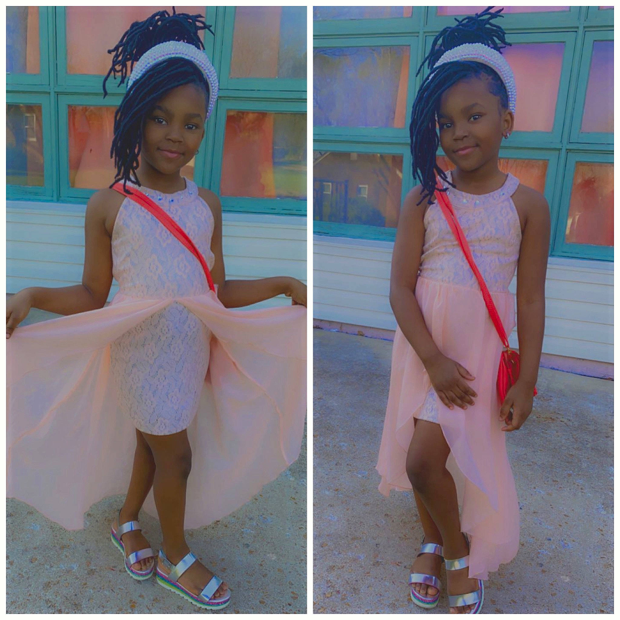 Kamorra is registered to the contest to win money with this photo: arm, beauty, child, clothing, collage, day_dress, elbow, electric_blue, fashion_accessory, fun, happy, jewellery, joy, magenta, neck, pattern, person, pink, recreation, sleeve