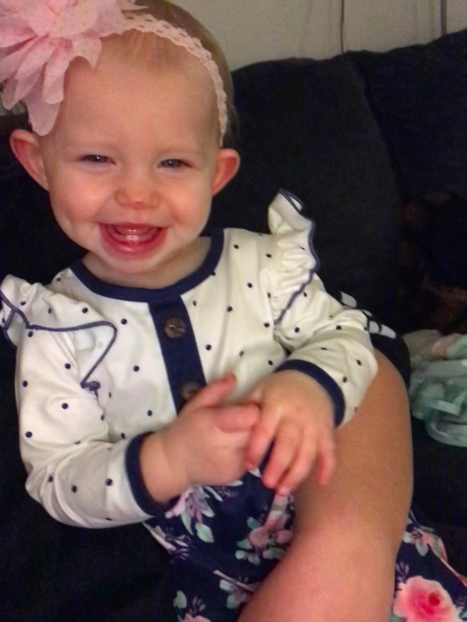 Layla is registered to the contest to win money with this photo: baby, baby_toddler_clothing, cheek, child, collar, comfort, dress_shirt, eye, facial_expression, fashion_accessory, happy, head, headband, headpiece, joy, pattern, person, sitting, skin, sleeve