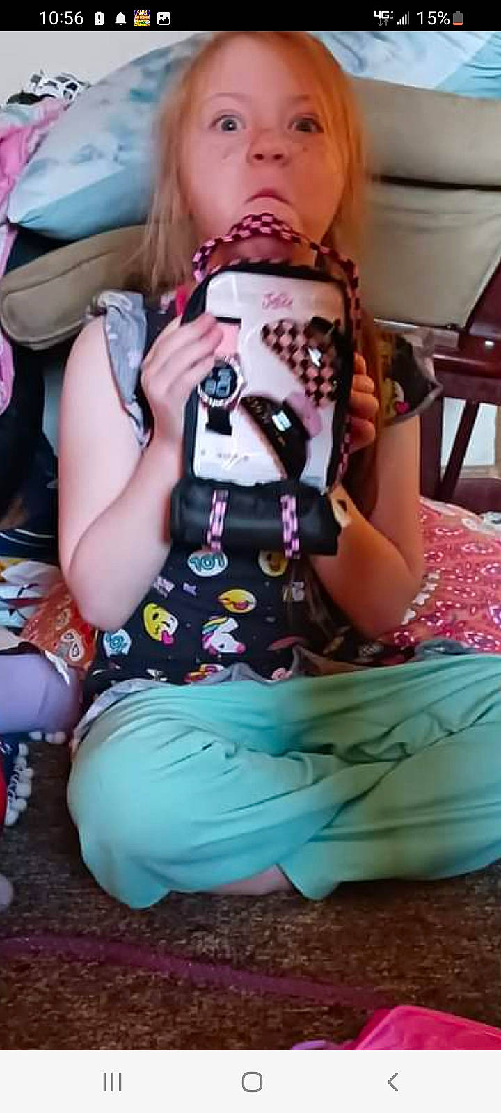 Peighton Jo joined the competition — help win amazing prizes! baby, baby_toddler_clothing, bag, chair, child, comfort, eyewear, fun, human_leg, joint, knee, lap, leisure, luggage_and_bags, pattern, person, pink, sitting, sleeve, thigh