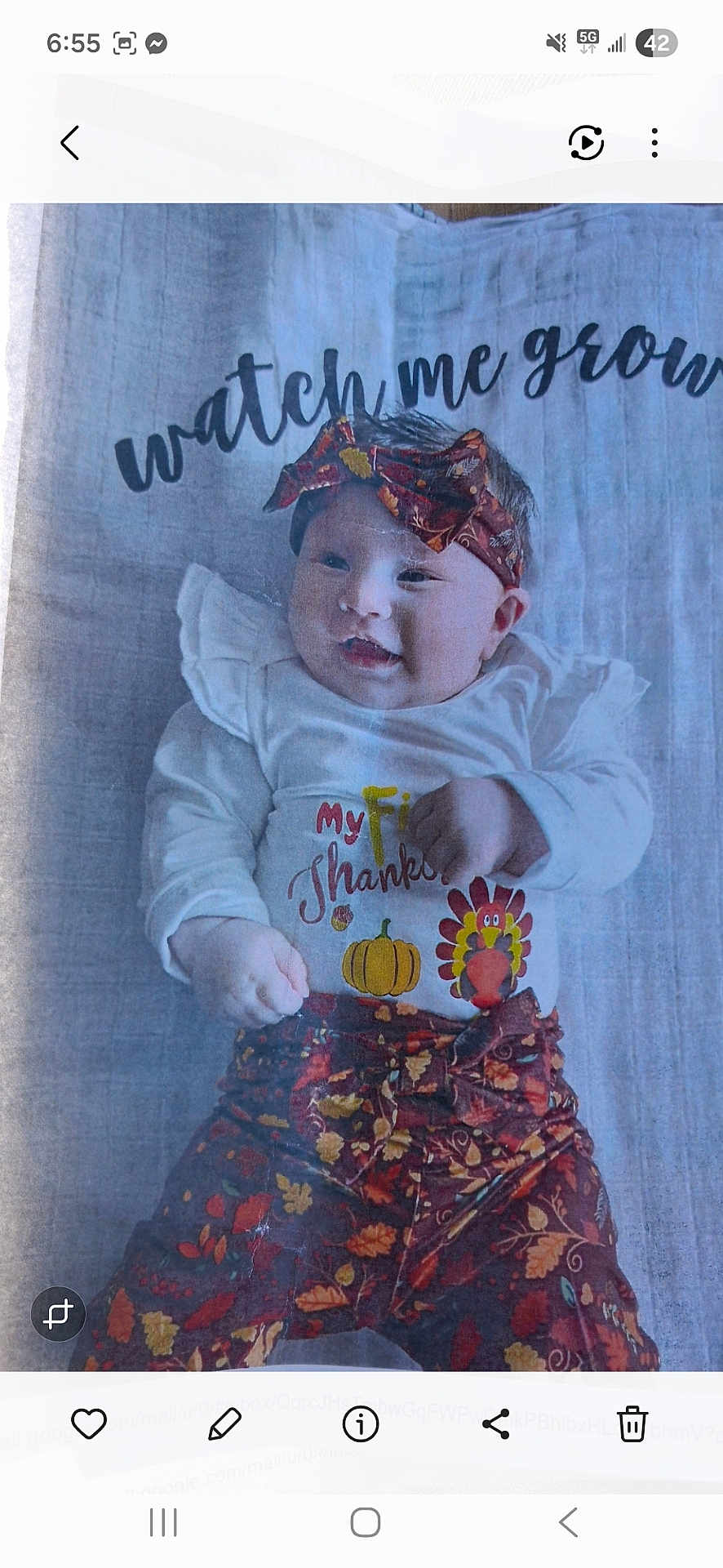 Ayla joined the competition — help win amazing prizes! baby, infant, headband, smiling, clothing, pumpkin, turkey, blanket, fall_theme, patterned_pants, lying_down, cute, child, autumn_colors, portrait, happy, decor, fabric, person, holiday