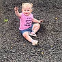 Olivia joined the competition — help win amazing prizes! toddler, child, girl, pigtails, pink_shirt, denim_shorts, pink_shoes, gravel, dirt, outdoor, playful, sitting, smiling, face, legs, hand, casual_clothing, nature, daylight, cute
