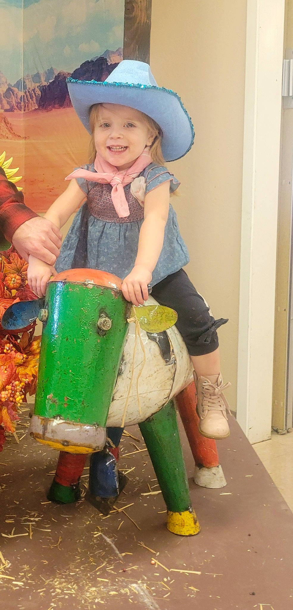 Adelyn joined the competition — help win amazing prizes! child, costume, door, drum, entertainment, event, fun, happy, hat, headwear, idiophone, joy, knee, leisure, membranophone, organ, person, photograph, recreation, smile