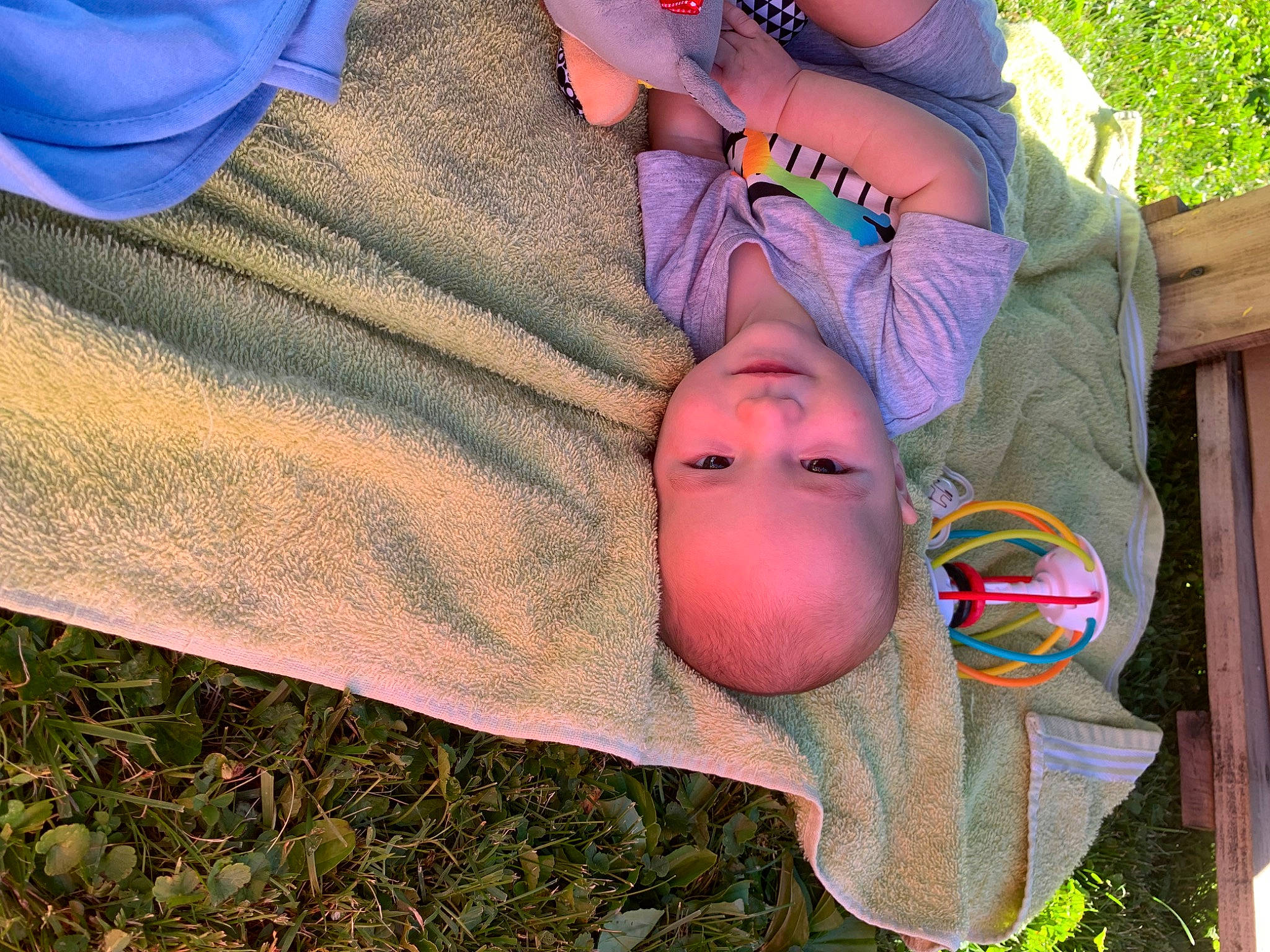 Stephen joined the competition — help win amazing prizes! baby, blue, child, clothing, eyewear, finger, fun, grass, happy, hat, landscape, leisure, people_in_nature, person, soil, sunglasses, toddler, tree, wood