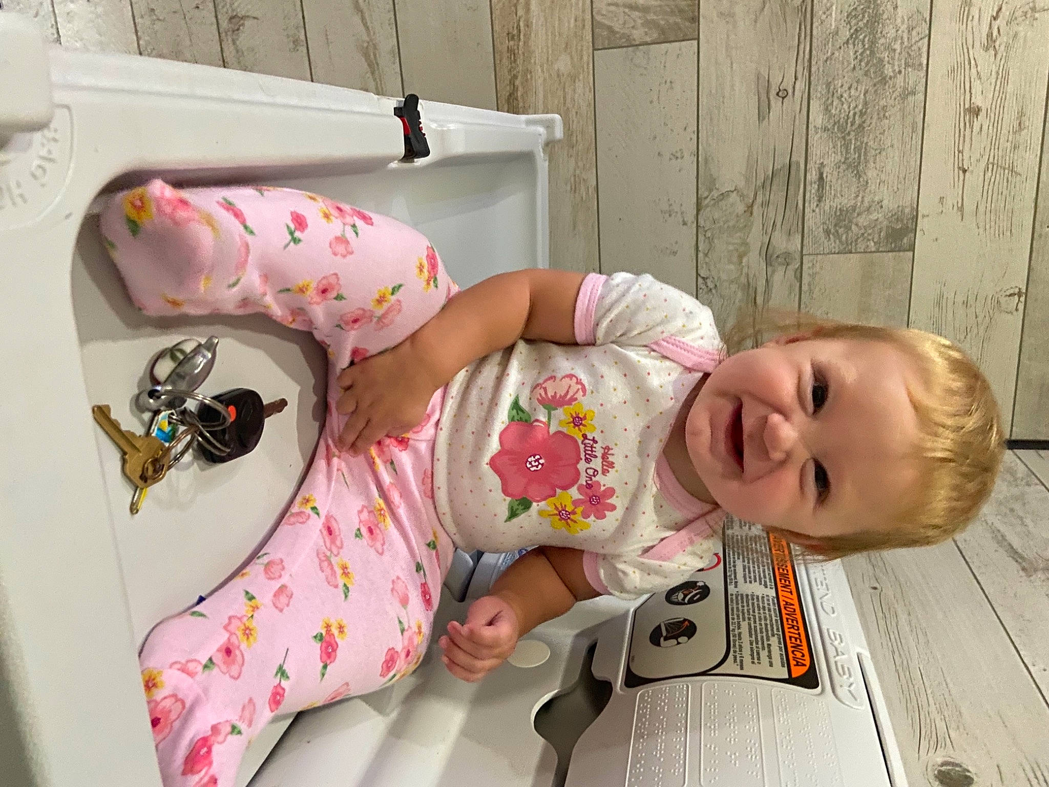Kaelynn joined the competition — help win amazing prizes! baby, baby_products, baby_safety, baby_toddler_clothing, bed, bedding, child, comfort, flooring, happy, linens, pattern, person, pink, room, sitting, skin, sleeve, smile, toddler