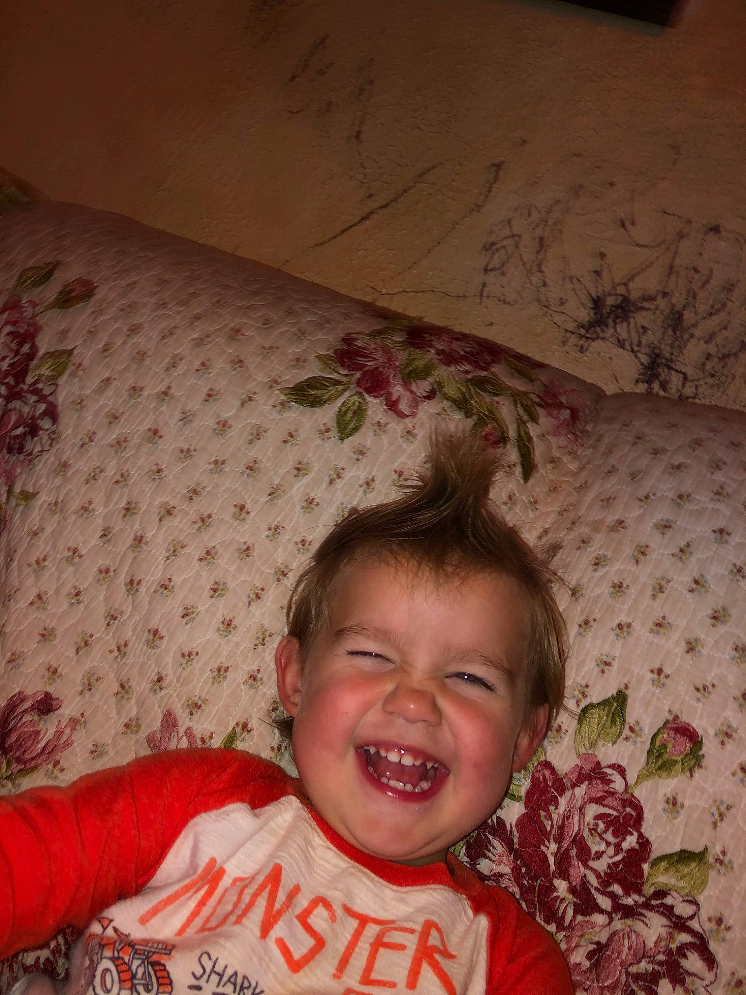 Dannie joined the competition — help win amazing prizes! bed, cheek, child, eye, face, facial_expression, forehead, fun, happy, head, human, joy, laugh, mouth, nose, people, person, skin, smile, textile