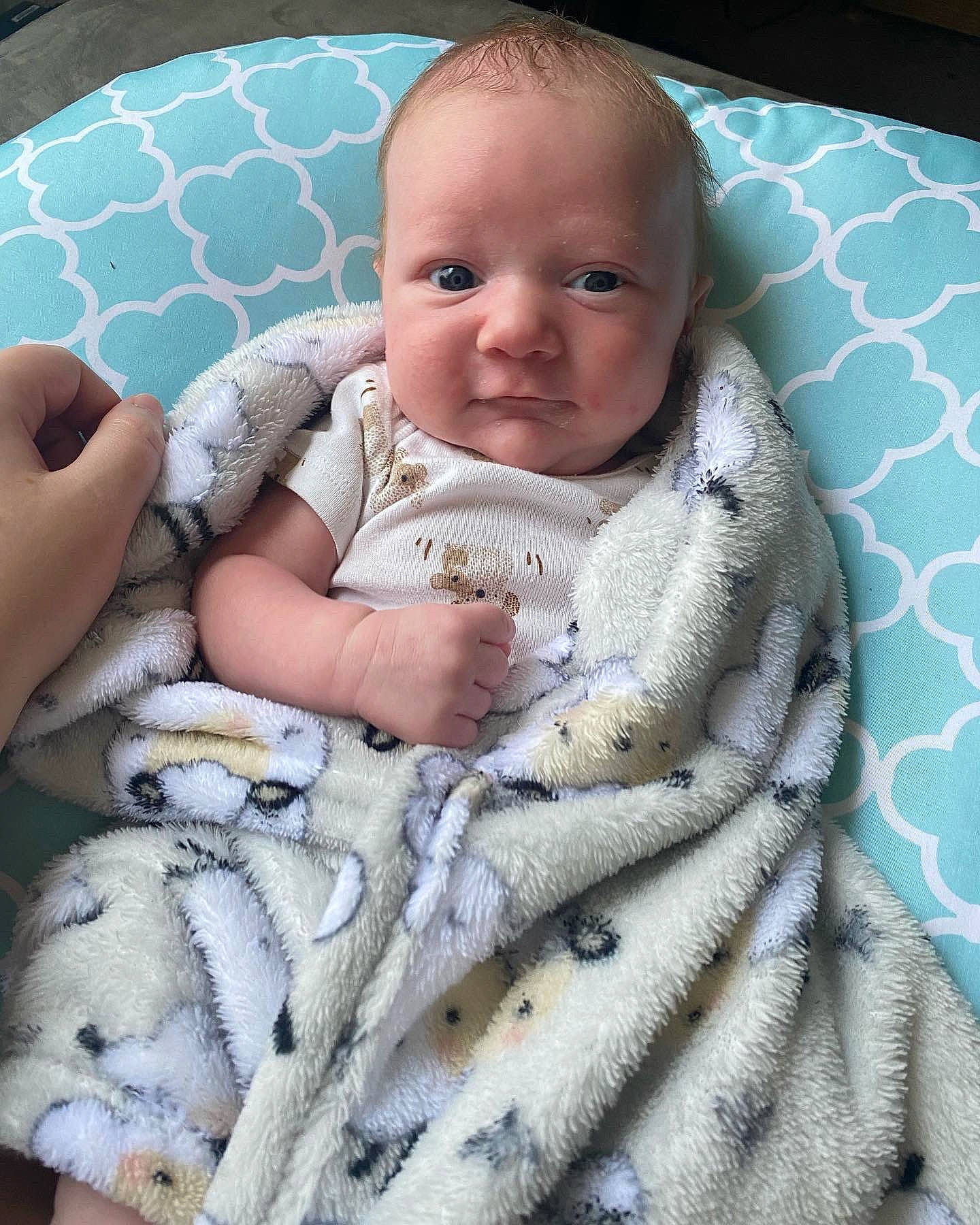 Cohen joined the competition — help win amazing prizes! baby, baby_products, baby_sleeping, baby_toddler_clothing, bedding, cheek, child, comfort, head, linens, pattern, person, room, sitting, skin, sleeve, textile, thumb, toddler, white