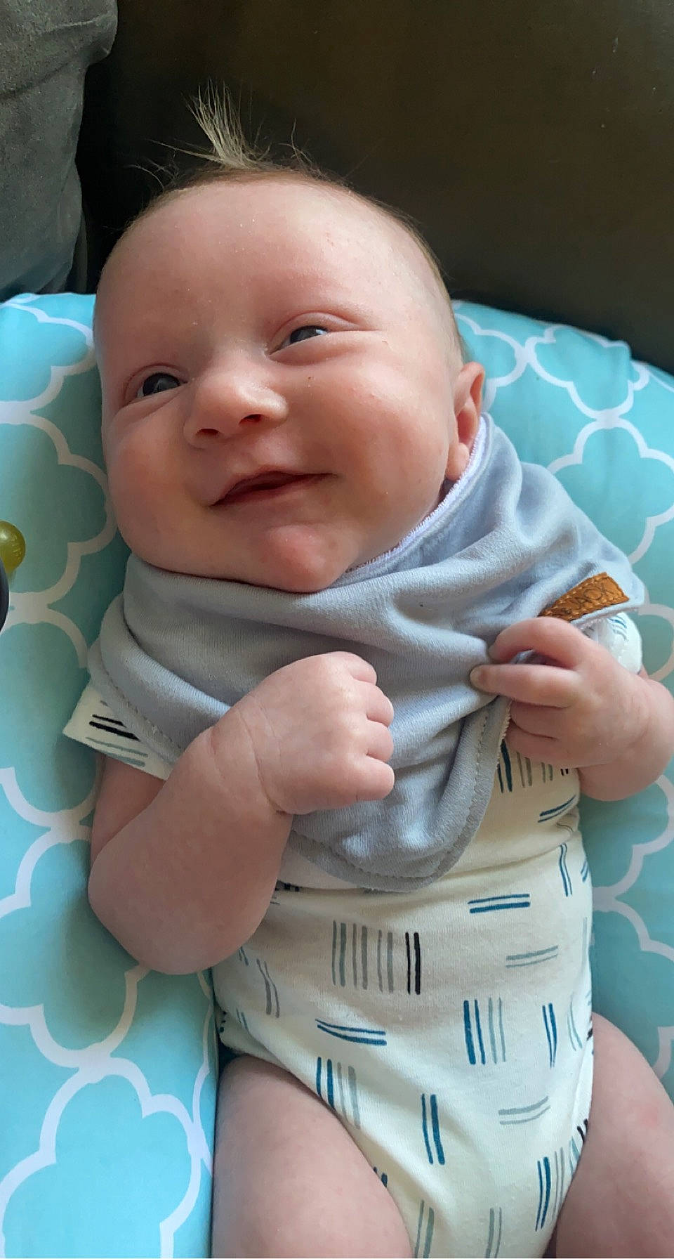 Cohen joined the competition — help win amazing prizes! azure, baby, baby_products, baby_toddler_clothing, cheek, child, comfort, face, finger, happy, human_body, linens, person, product, sitting, skin, sleeve, smile, textile, thumb