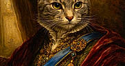 Maxene joined the competition — help win amazing prizes! animal, cat, closeup, clothing, costume, digital_art, embroidery, fabric, face, feline, historical_style, indoor, noble, ornate, painting_style, portrait, regal, royalty, texture, velvet