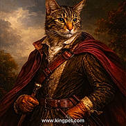 O'Malley joined the competition — help win amazing prizes! adventure, animal_portrait, belt, cat, cloak, costume, detailed_texture, ears, epic_pose, fantasy, fur, leather_gloves, medieval_style, moody_background, outdoor, painting_style, portrait, regal, weapon, whiskers