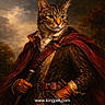 O'Malley joined the competition — help win amazing prizes! adventure, animal_portrait, belt, cat, cloak, costume, detailed_texture, ears, epic_pose, fantasy, fur, leather_gloves, medieval_style, moody_background, outdoor, painting_style, portrait, regal, weapon, whiskers