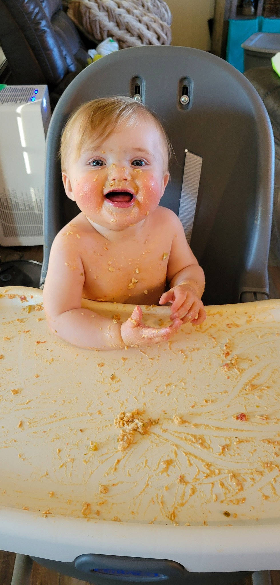 Willow is registered to the contest to win money with this photo: art, baby, bathing, cheek, child, computer_keyboard, computer_monitor, eye, face, flooring, food, fun, happy, iris, mouth, nose, person, skin, smile, table