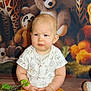 Aaron a rejoint le concours — aidez-le/la à gagner de superbes lots ! baby, child, toddler, indoor, stuffed_animals, plush_toys, giraffe, tiger, teddy_bear, panda, plant, greenery, orange_pants, white_shirt, floor, curious, serious, portrait, cute, explorer