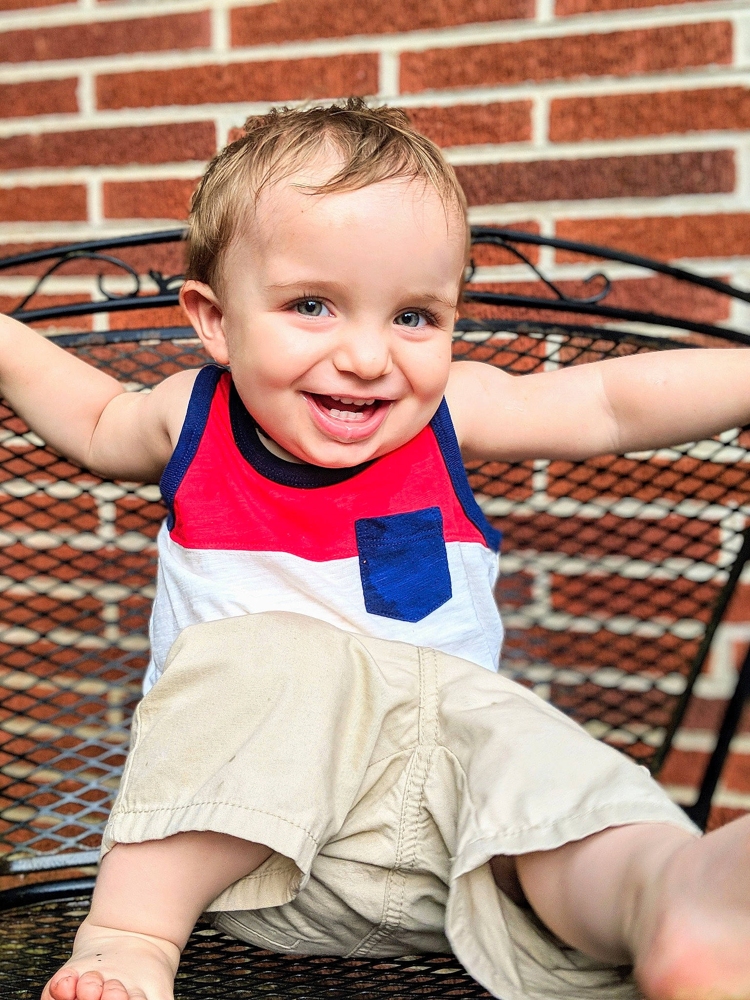 Beau is registered to the contest to win money with this photo: baby, blue, cheek, child, child_model, eye, face, finger, hand, happy, head, joy, leg, male, people, person, photography, red, sitting, skin