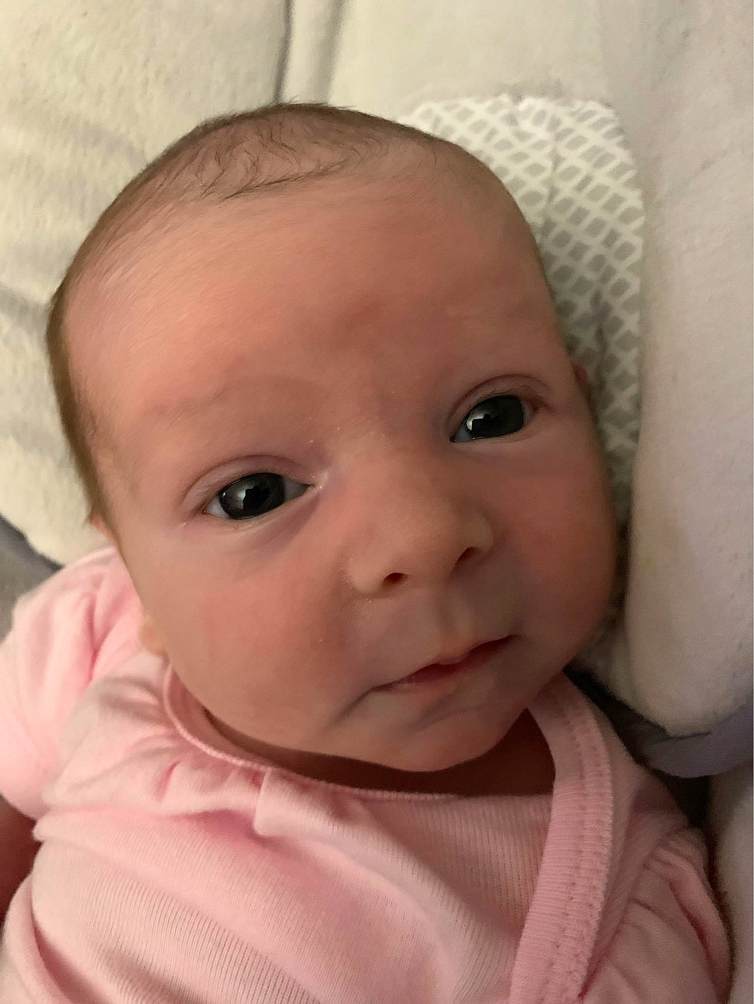 Heather joined the competition — help win amazing prizes! baby, baby_toddler_clothing, cheek, child, chin, comfort, eye, eyebrow, eyelash, forehead, iris, linens, lip, mouth, nose, organ, person, pink, portrait_photography, skin