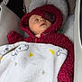 baby, sleeping, blanket, red_fleece, hood, baby_carrier, infant, cozy, soft_texture, peaceful, child, bundle, cushion, warm, indoors, portrait, cute, resting, small_person, comfort
