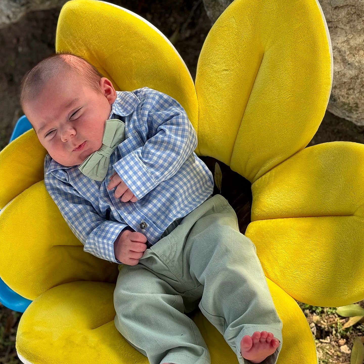 Grayson joined the competition — help win amazing prizes! baby, chair, clothing, couch, cushion, face, furniture, hat, head, homedecor, newborn, outdoors, pants, person, photography, portrait, sitting, sleeping, soil, toy