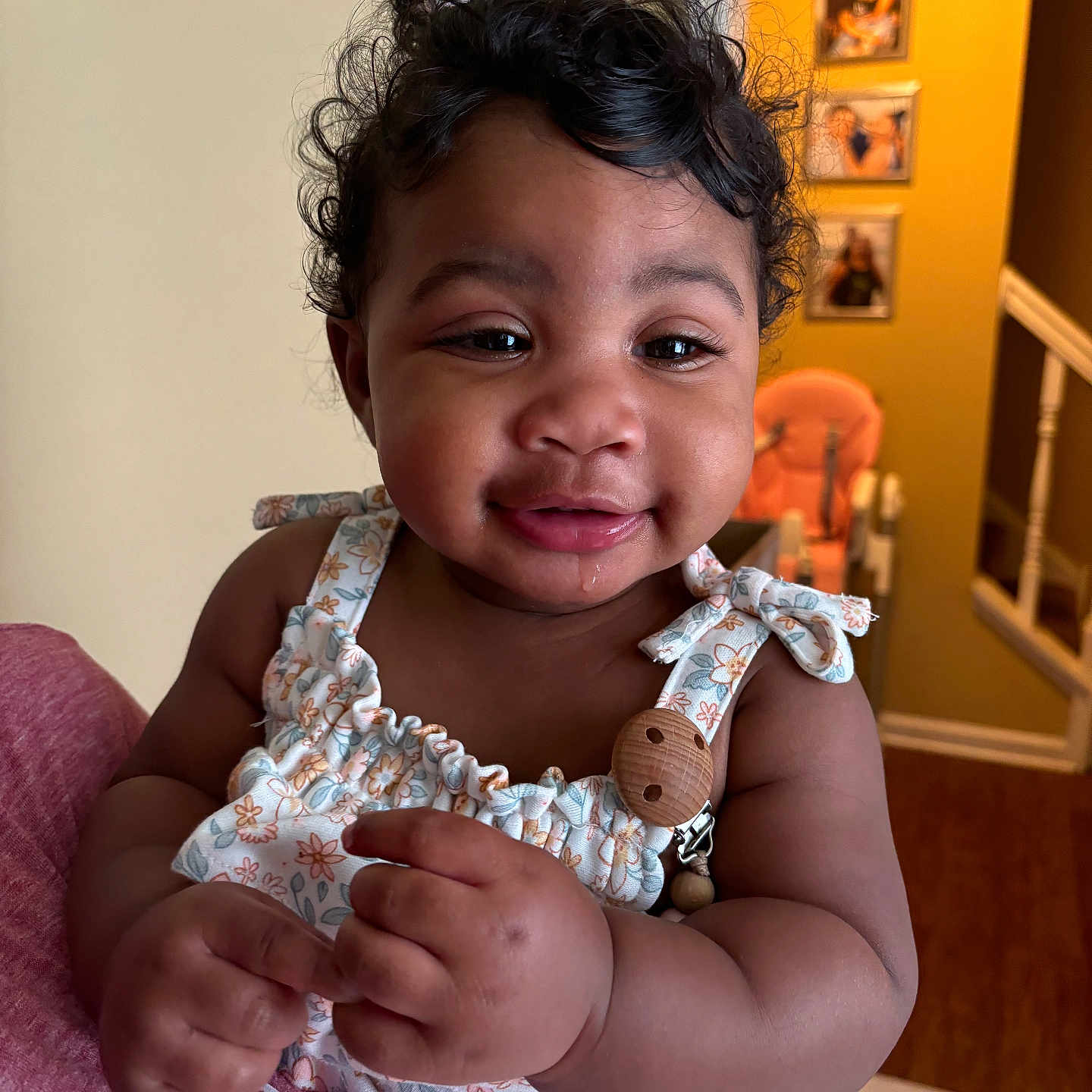 Khyra joined the competition — help win amazing prizes! architecture, baby, bodypart, building, clothing, couch, dress, face, finger, furniture, hand, happy, hardwood, head, person, photography, portrait, sitting, smile, wood