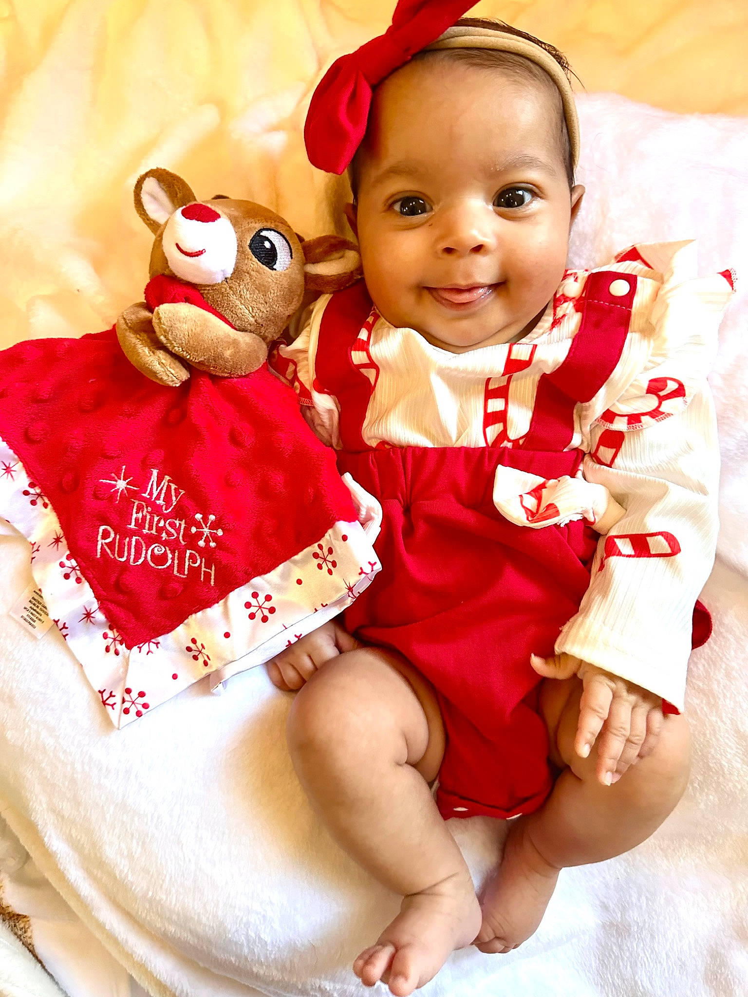 Aubrey joined the competition — help win amazing prizes! baby, baby_toddler_clothing, child, dress, event, finger, fun, happy, hat, joy, pattern, peach, person, pink, red, skin, sleeve, smile, stuffed_toy, thumb