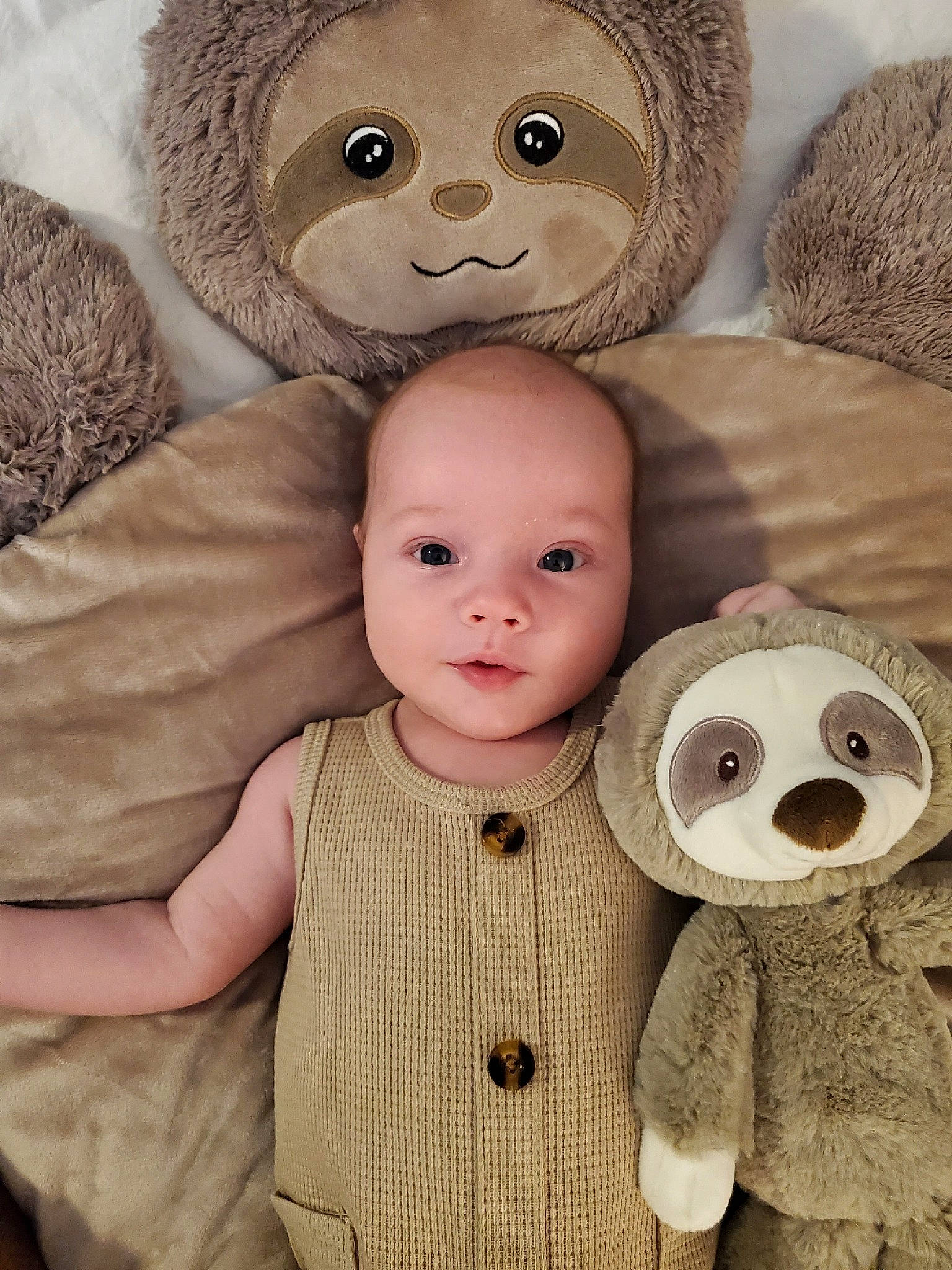 Aston is registered to the contest to win money with this photo: baby, baby_toddler_clothing, cheek, child, doll, facial_expression, fur, gesture, happy, headgear, nose, organ, person, plush, product, skin, sleeve, stuffed_toy, textile, toy