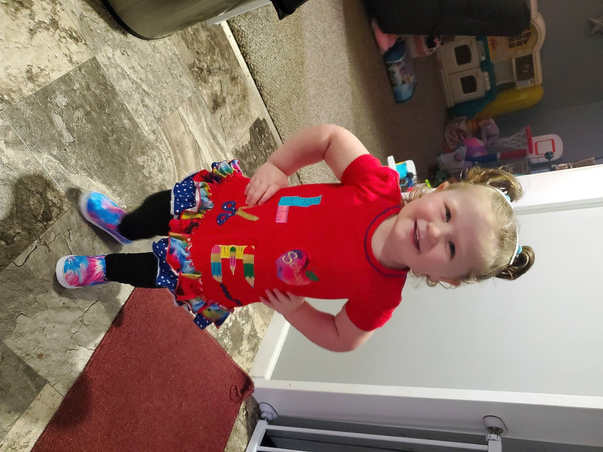 Hazley joined the competition — help win amazing prizes! baby, baby_toddler_clothing, carmine, child, flooring, fun, joy, person, room, smile, toddler, toy