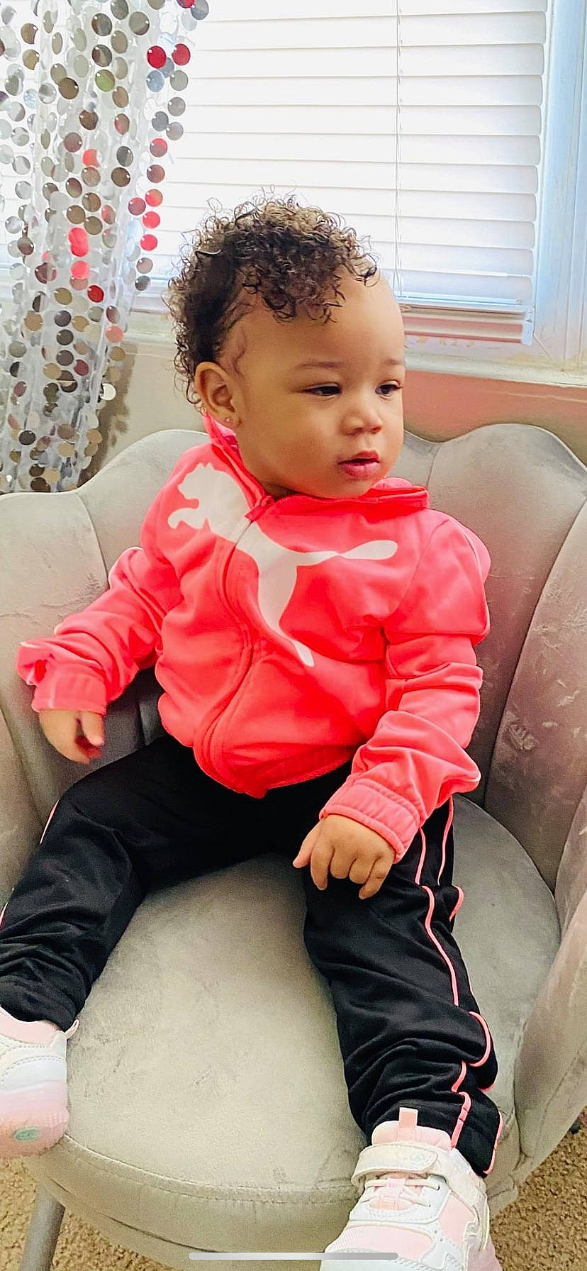 Dream is registered to the contest to win money with this photo: baby_toddler_clothing, cheek, child, comfort, finger, happy, head, knee, leisure, lip, magenta, neck, person, pink, shoulder, sitting, skin, sleeve, thigh, toddler